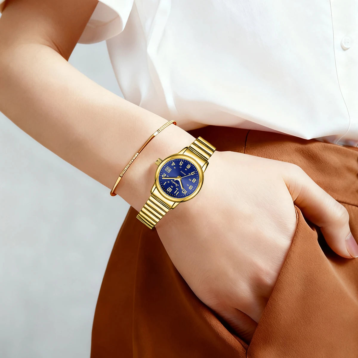 SUNKTA Women's Golden Stainless Steel Watch