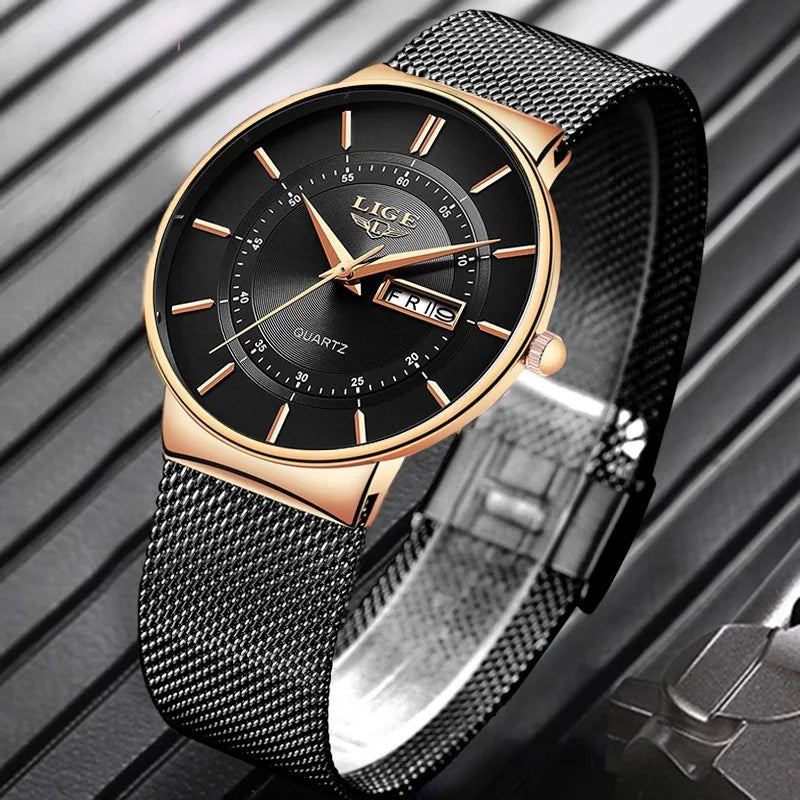 LIGE Men's Ultra Thin Steel Quartz Watch