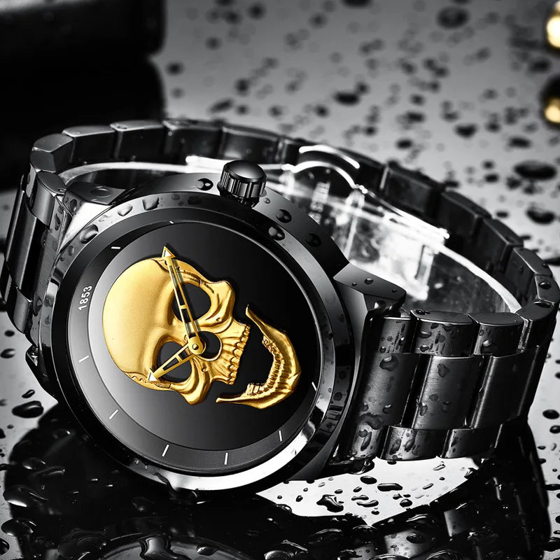 LIGE Skull Head Luxury Quartz Watch – Stainless Steel Punk Edition for Men