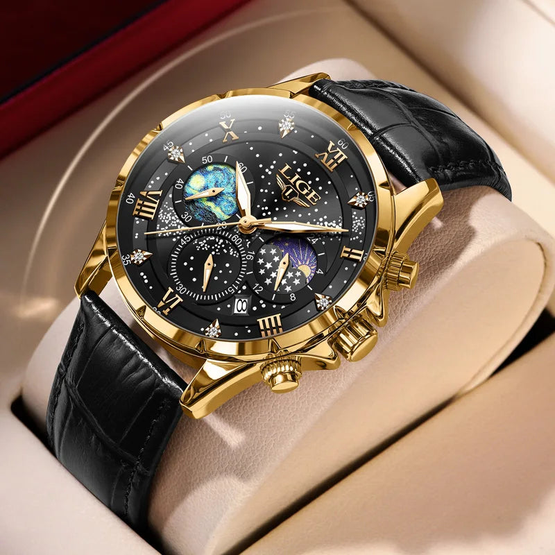 LIGE Starry Night Moon Phase Watch