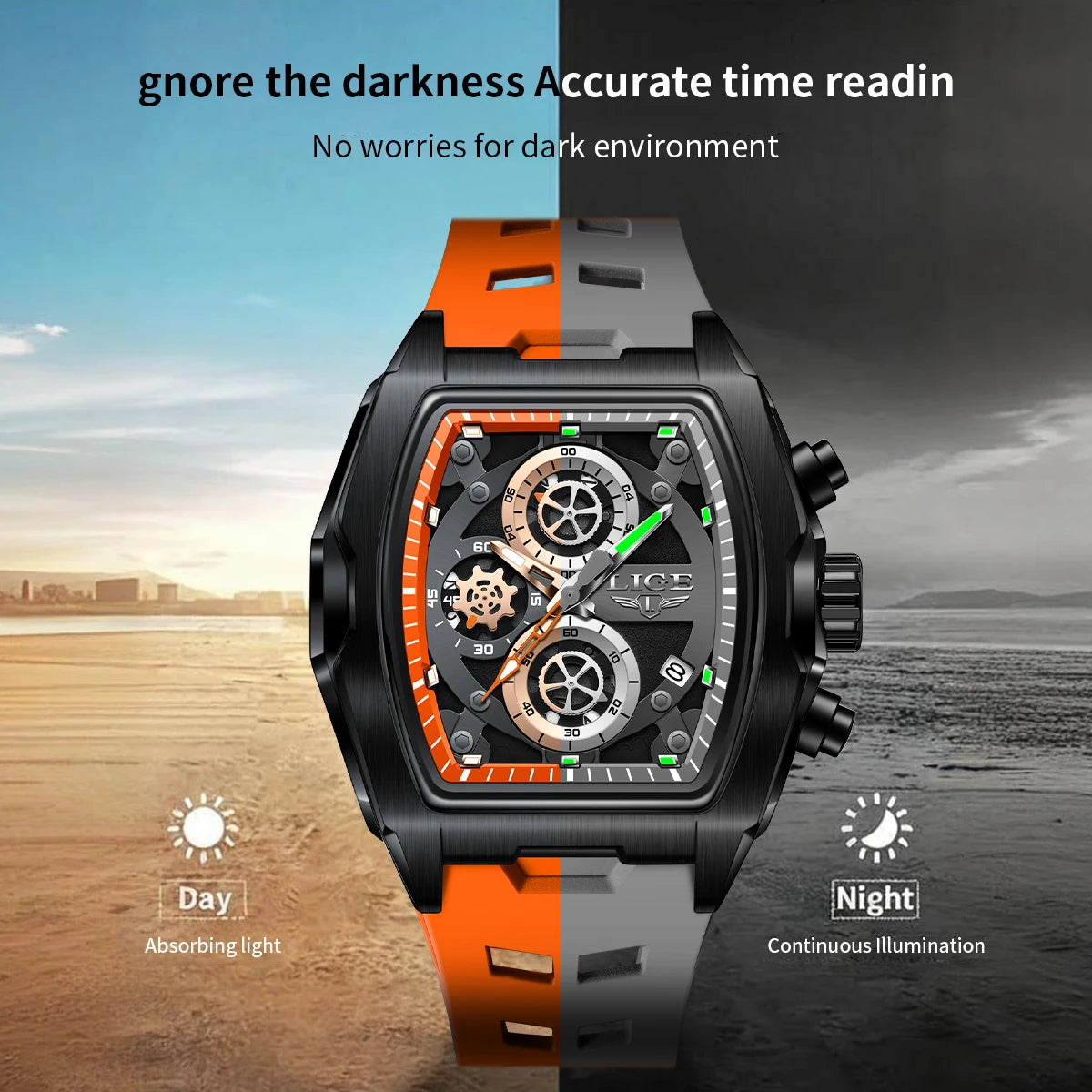 LIGE Men's Orange Sports Chronograph Watch