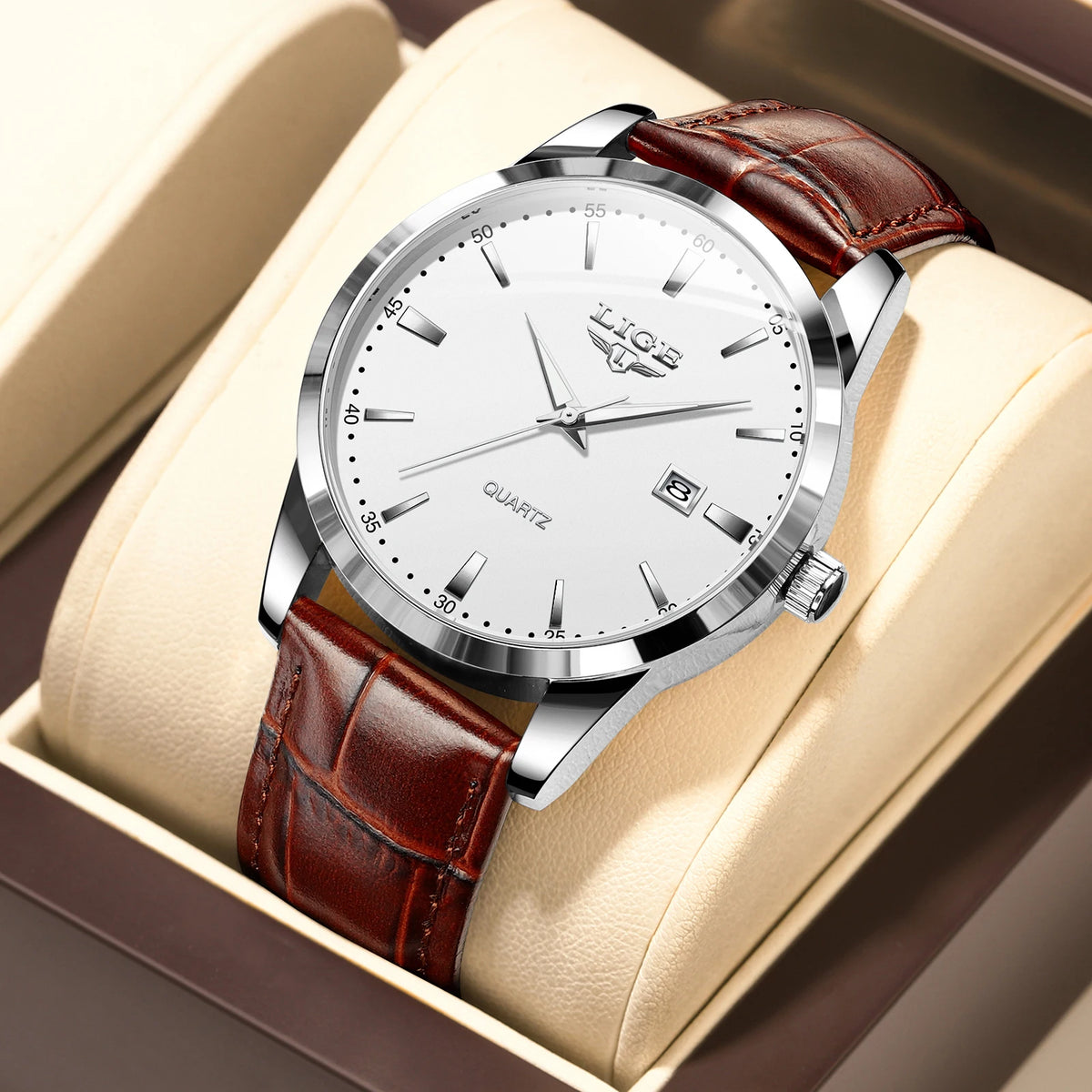 LIGE Men's Military Leather Quartz Watch