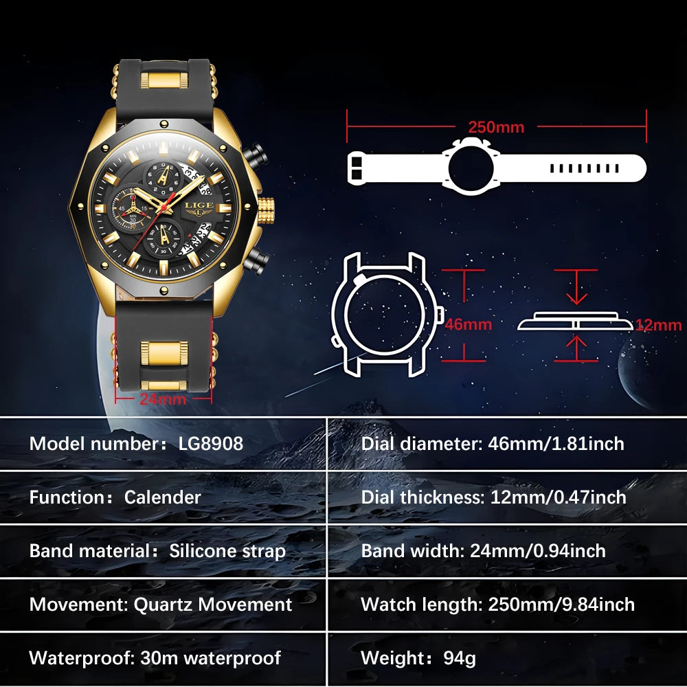 LIGE Men's Sports Chronograph Watch