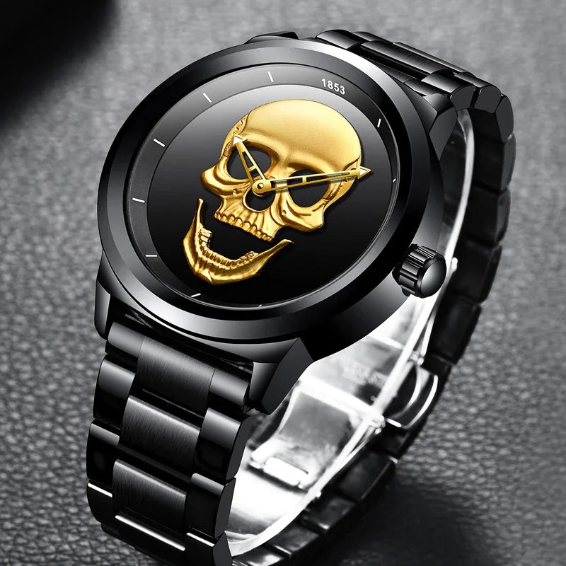 LIGE Skull Head Luxury Quartz Watch – Stainless Steel Punk Edition for Men