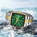 LIGE Men's Square Luminous Chronograph Watch