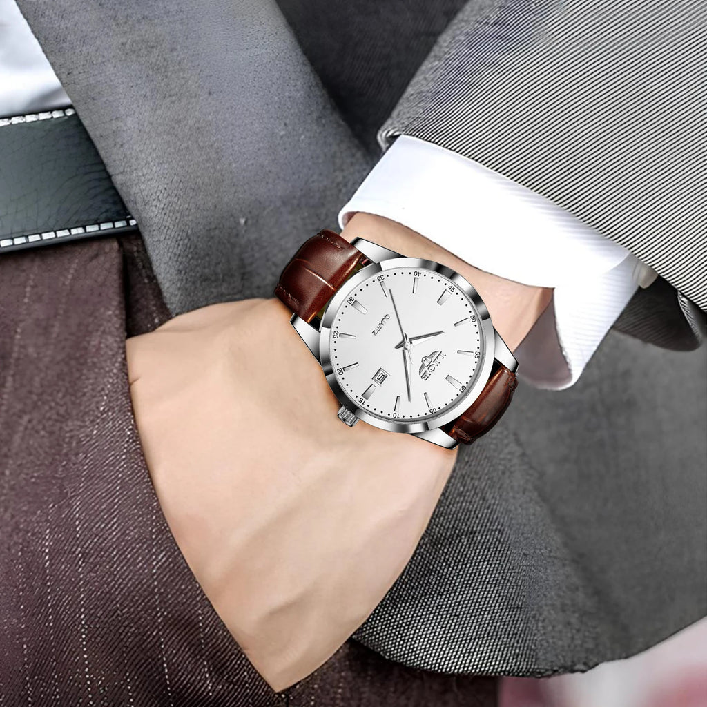 LIGE Men's Military Leather Quartz Watch