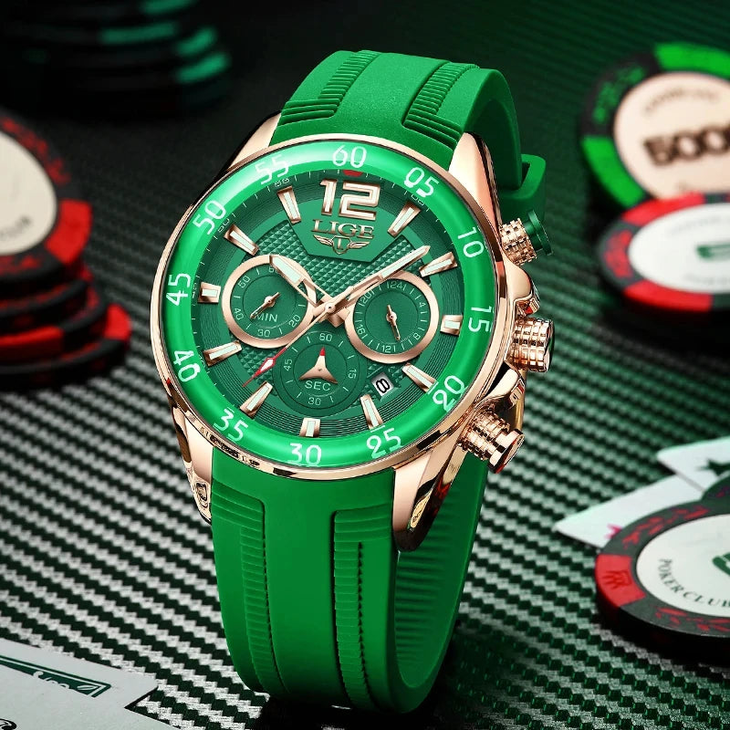 LIGE Men's Silicone Strap Chronograph Watch