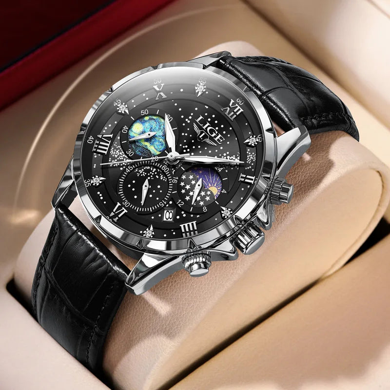 LIGE Starry Night Moon Phase Watch