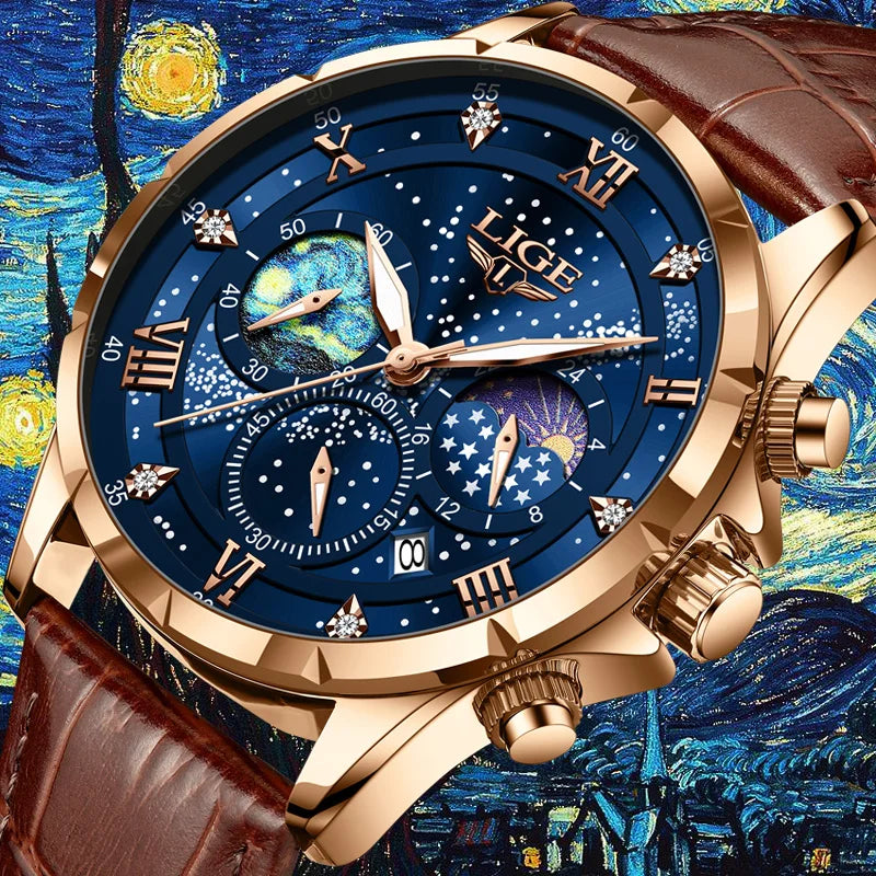 LIGE Starry Night Moon Phase Watch