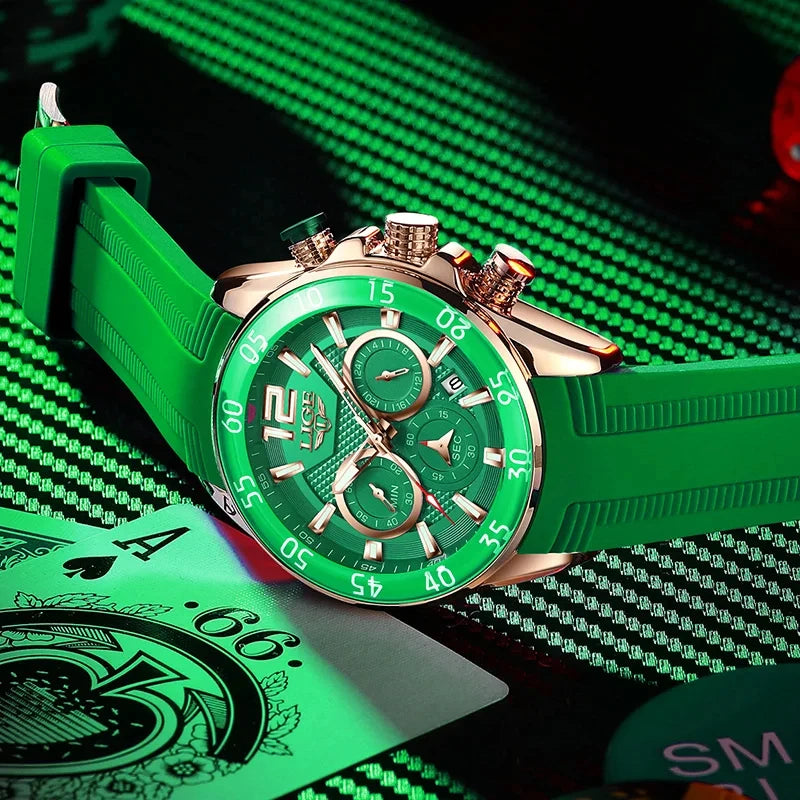 LIGE Men's Silicone Strap Chronograph Watch