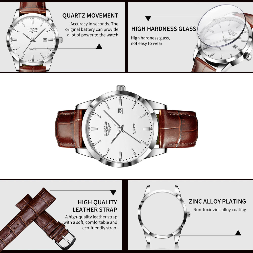 LIGE Men's Military Leather Quartz Watch