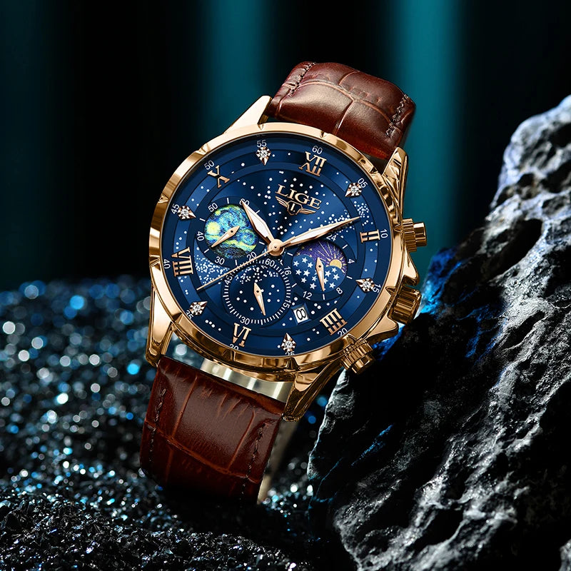 LIGE Starry Night Moon Phase Watch