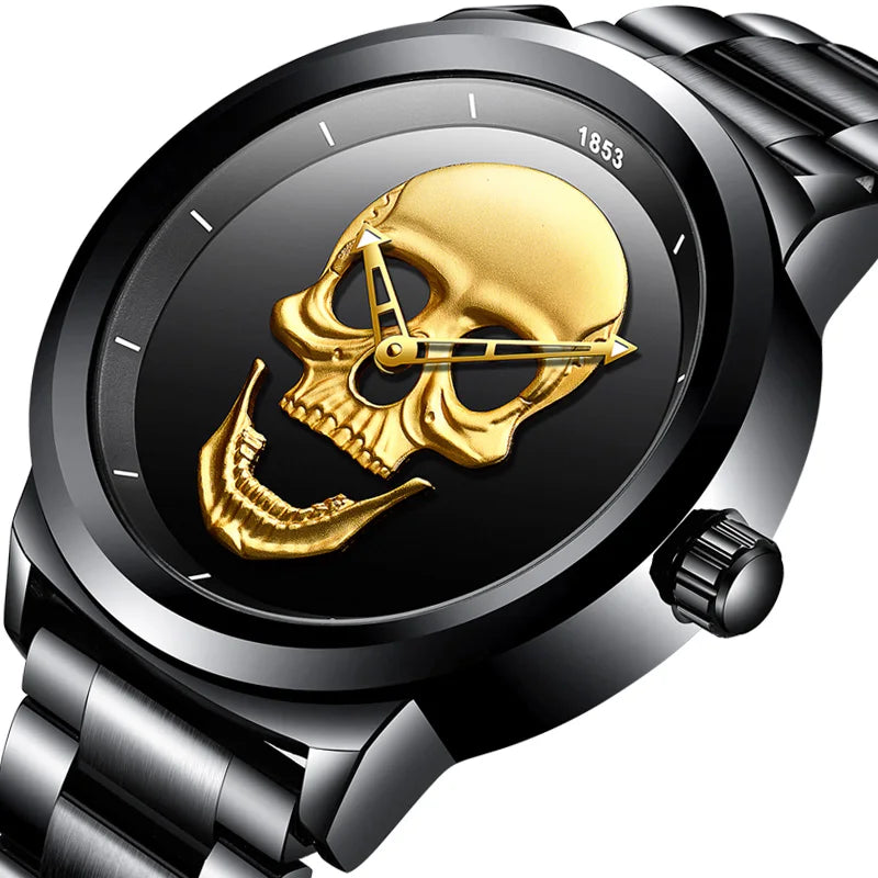 LIGE Skull Head Luxury Quartz Watch – Stainless Steel Punk Edition for Men