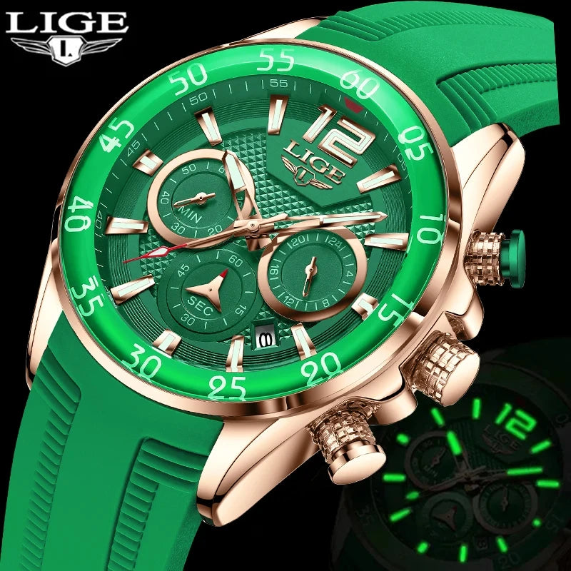 LIGE Men's Silicone Strap Chronograph Watch