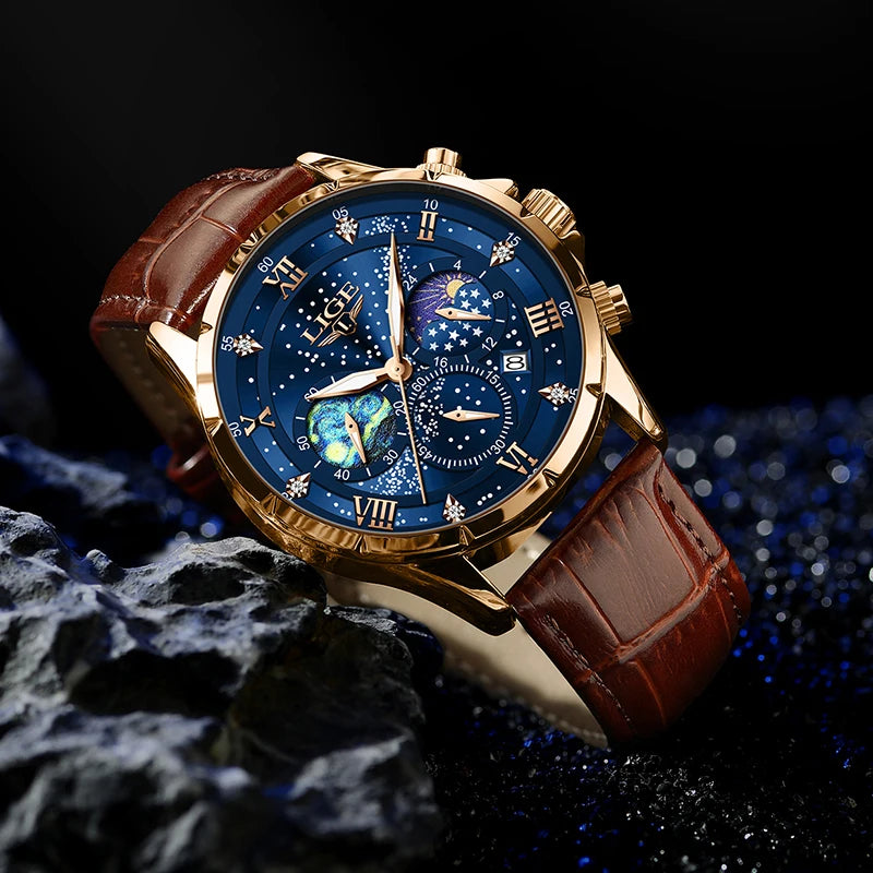 LIGE Starry Night Moon Phase Watch