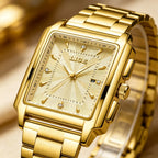 LIGE Luxury Square Sports Watch – Gold Stainless Steel