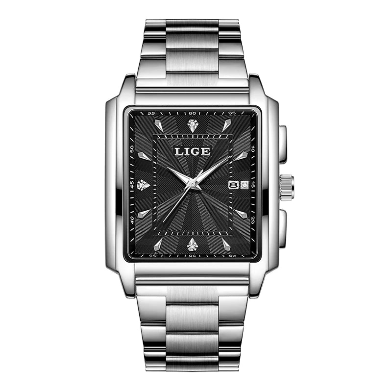 LIGE Luxury Square Sports Watch – Gold Stainless Steel
